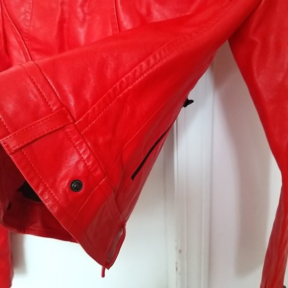 Mackage Hania Leather Moto Zip Jacket Size xxs Red / Flame New (Missing Belt) - Picture 11 of 16